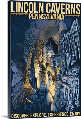 Lincoln Caverns - Huntingdon, Pennsylvania - Blue Version: Retro Travel Poster