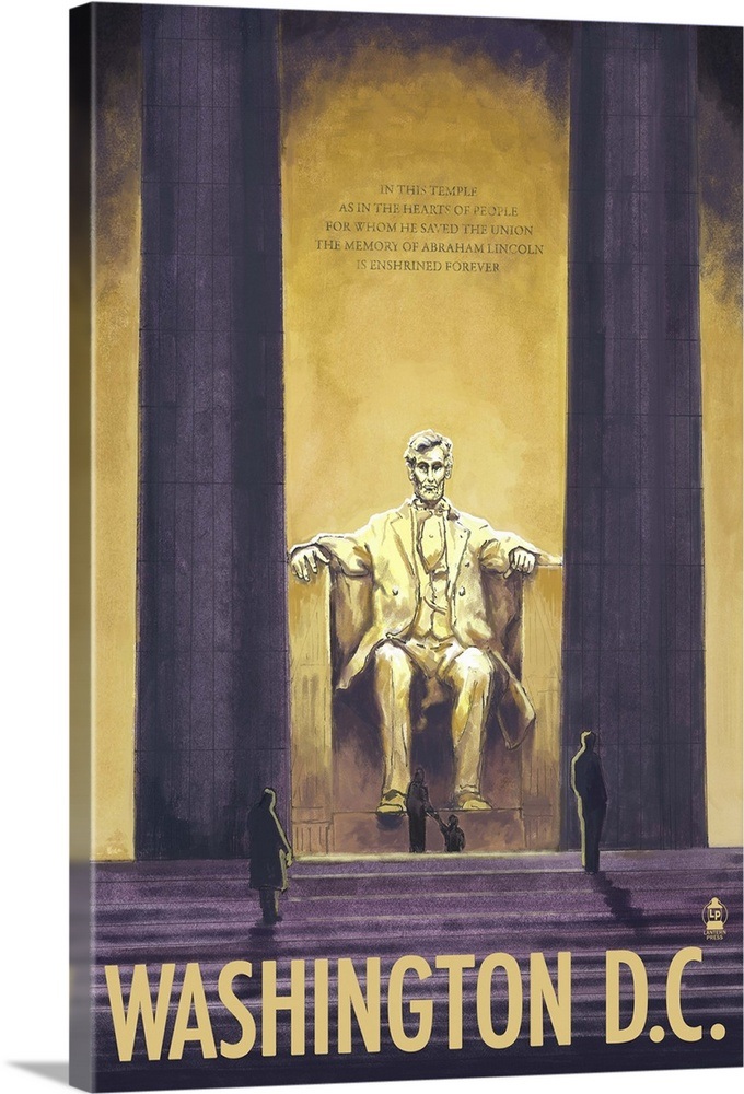 Lincoln Memorial Washington DC Retro Travel Poster Wall Art, Canvas