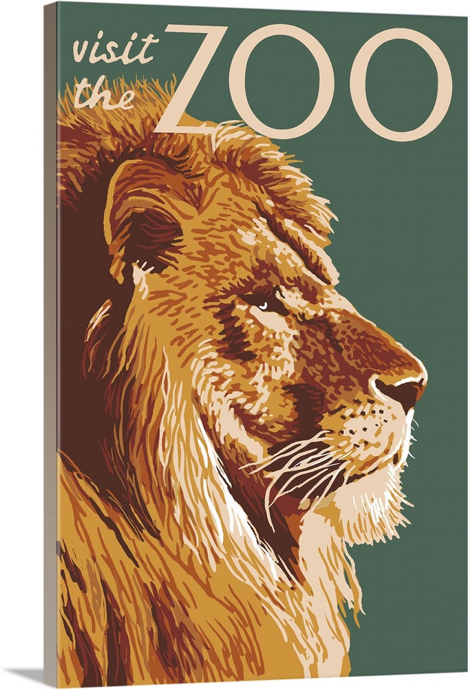 Lion Up Close - Visit the Zoo: Retro Travel Poster
