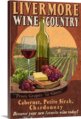 Livermore, California - Wine Vintage Sign Retro Travel Poster
