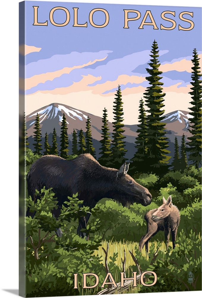 Lolo Pass, Idaho - Moose and Calf: Retro Travel Poster