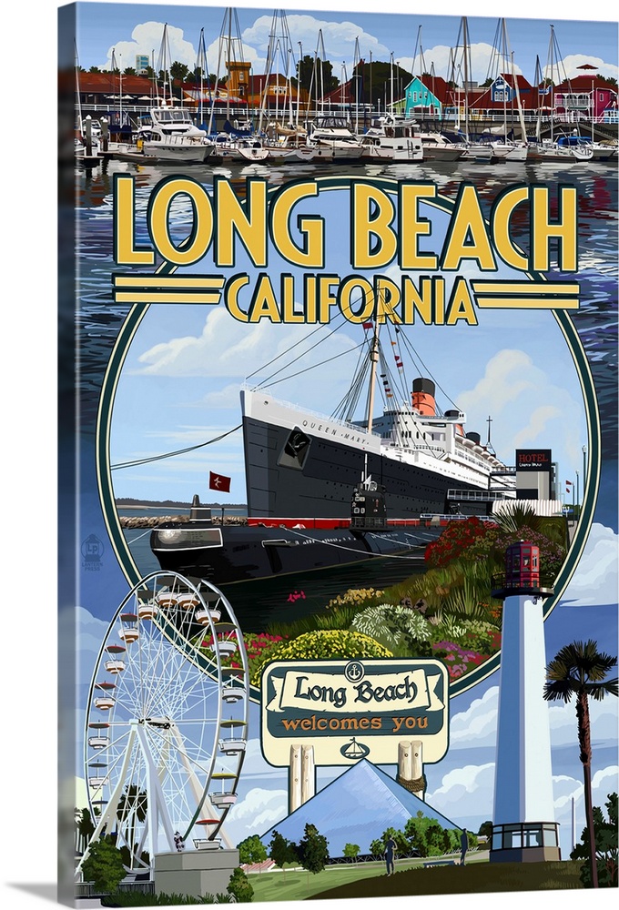 Long Beach, California - Montage 2: Retro Travel Poster