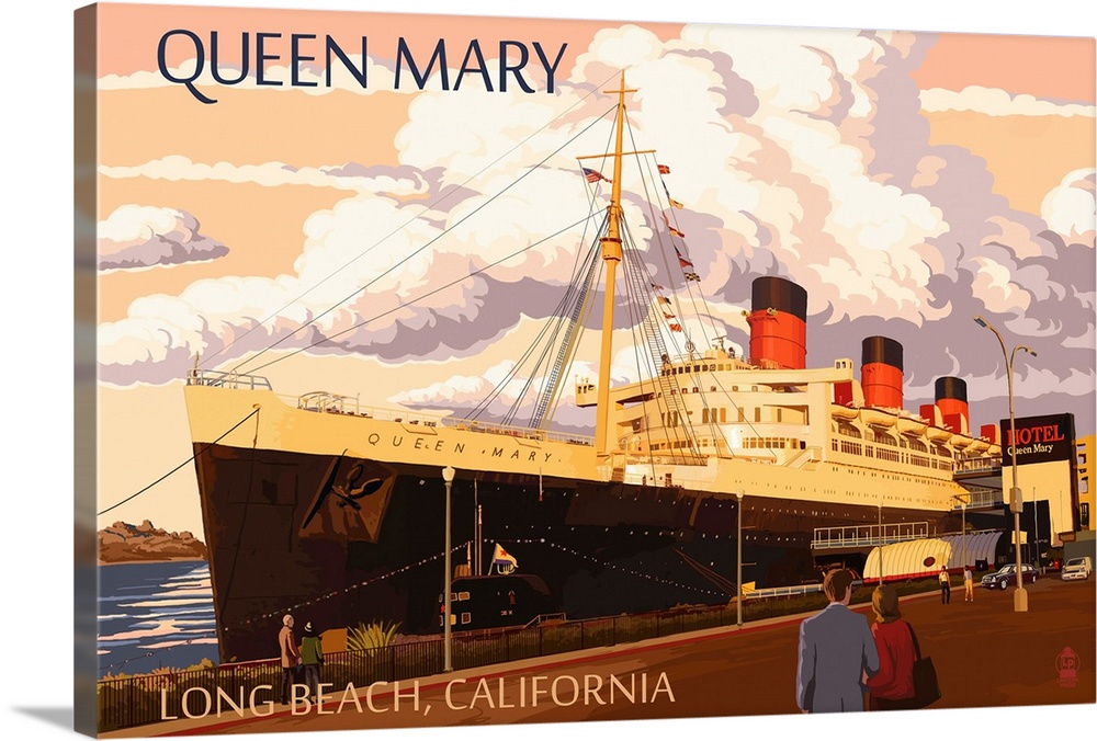 Long Beach, California - Queen Mary: Retro Travel Poster