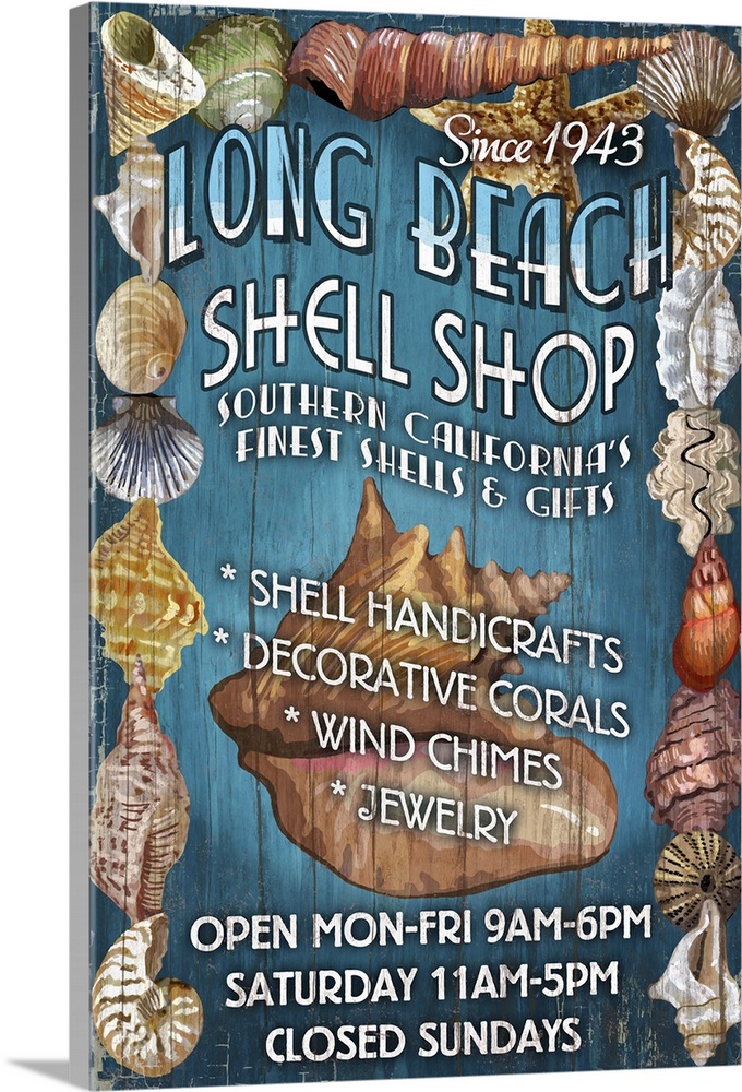 Long Beach, California - Shell Shop Vintage Sign: Retro Travel Poster