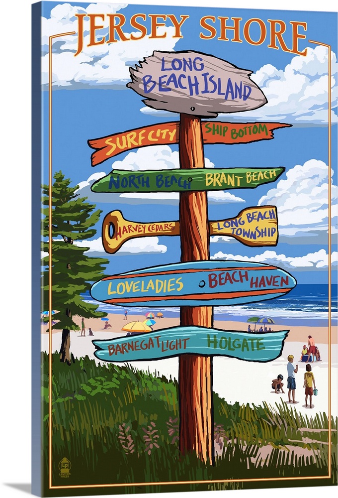 Long Beach Island, New Jersey Destination Sign: Retro Travel Poster