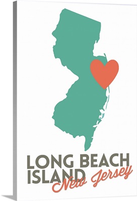 Long Beach Island, New Jersey, Orange and Teal, Heart Design