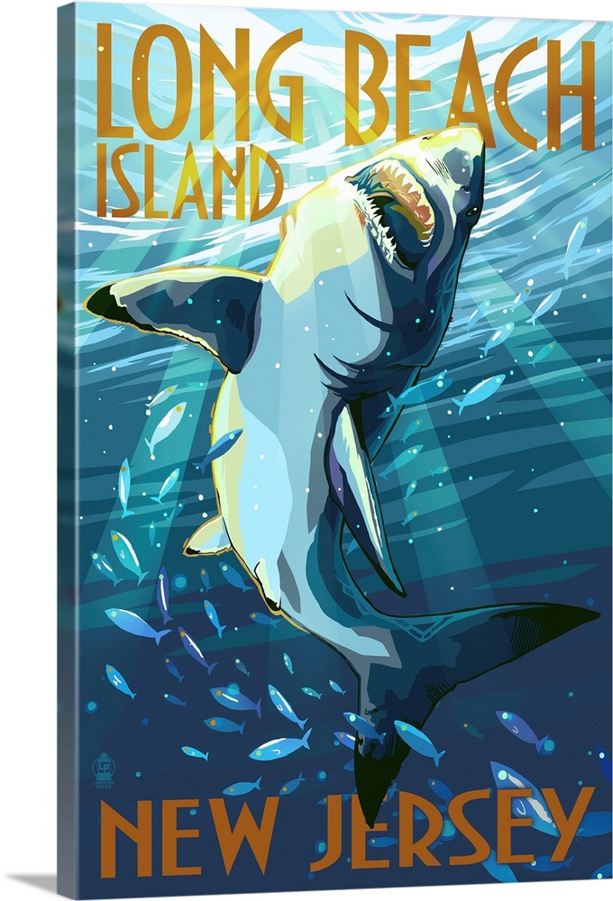 Long Beach Island, New Jersey - Stylized Shark: Retro Travel Poster