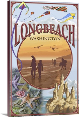 Long Beach, Washington Montage Views: Retro Travel Poster