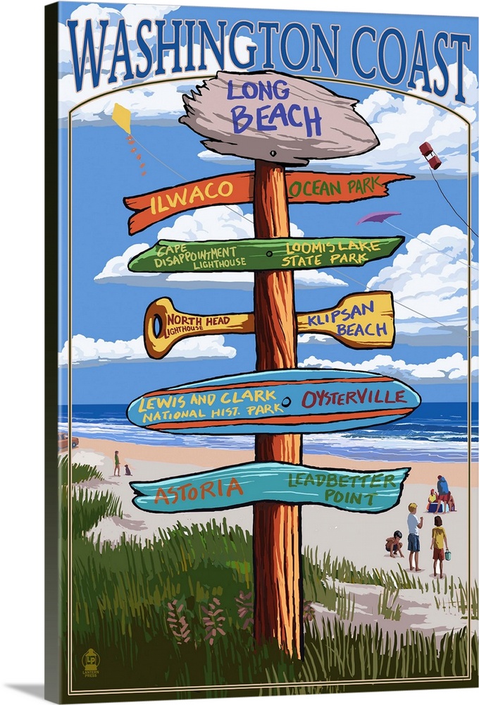 Long Beach, Washington - Sign Destinations: Retro Travel Poster