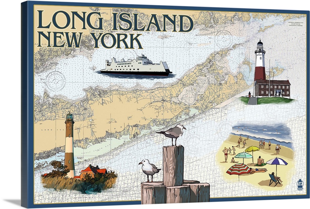 Long Island, New York - Nautical Chart: Retro Travel Poster
