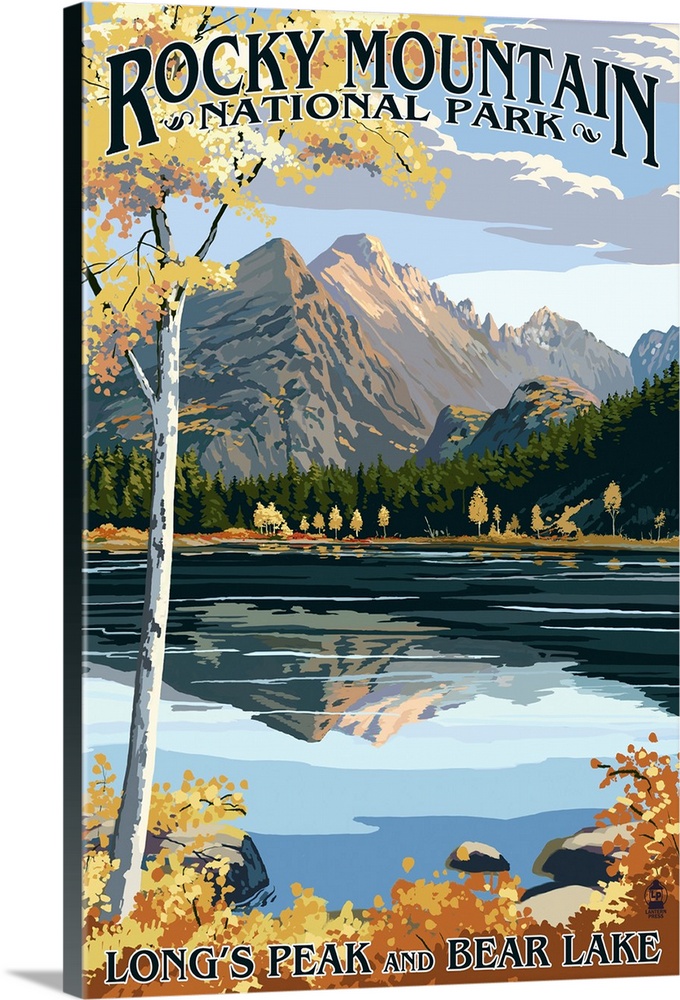 Longs Peak and Bear Lake Fall - Rocky Mountain National Park: Retro Travel Poster