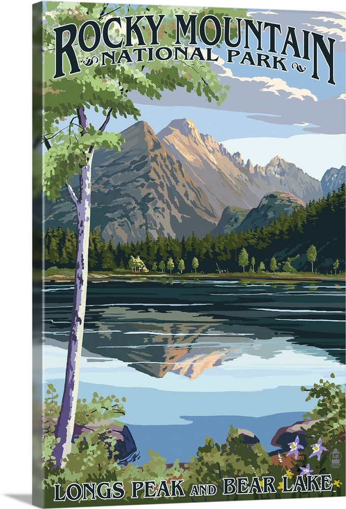 Longs Peak and Bear Lake Summer- Rocky Mountain National Park: Retro Travel Poster