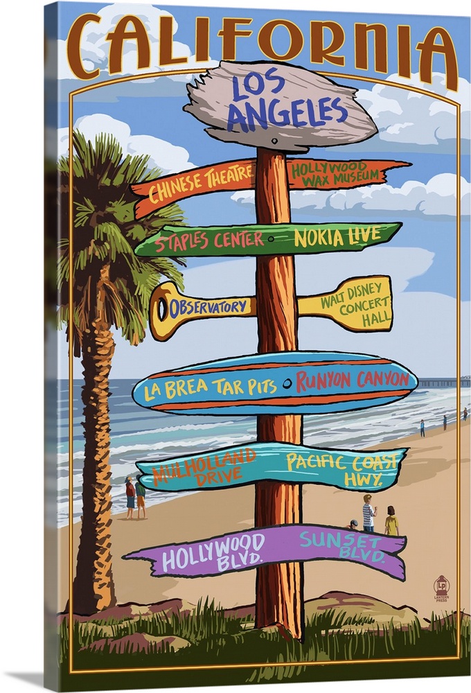 Los Angeles, California - Destination Sign: Retro Travel Poster