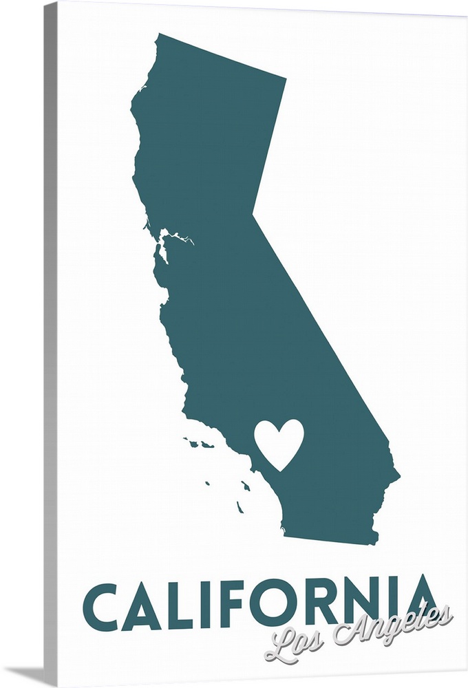 Los Angeles, California, State Outline and Heart (Dark Blue)