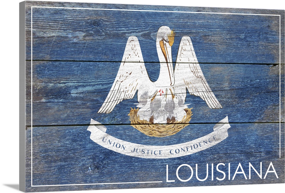 The flag of Louisiana with a weathered wooden board effect.