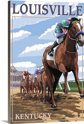Louisville, Kentucky - Horse Racing Track Scene: Retro Travel Poster