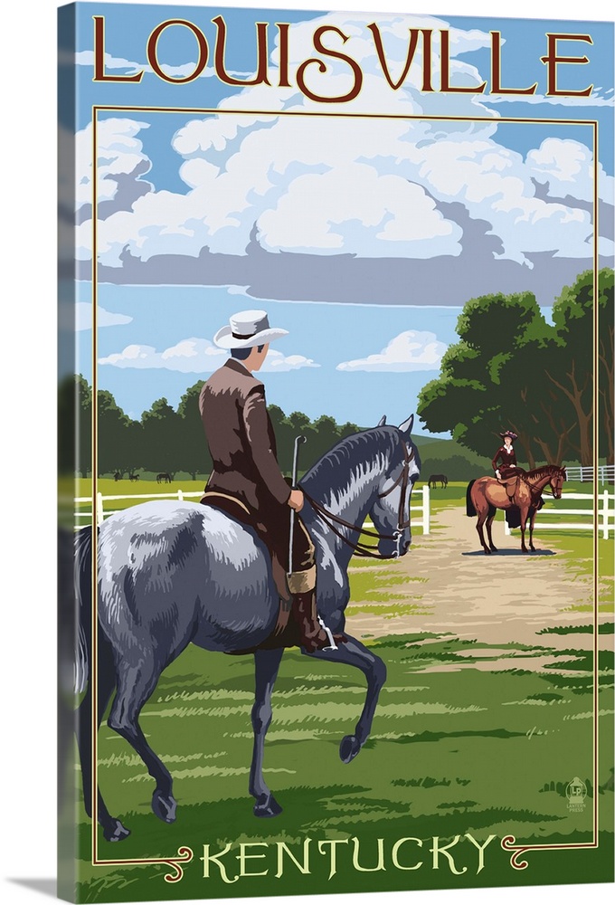 Louisville, Kentucky - Horse Riders : Retro Travel Poster