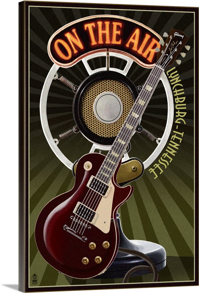 Lynchburg, Tennessee - Guitar and Microphone: Retro Travel Poster