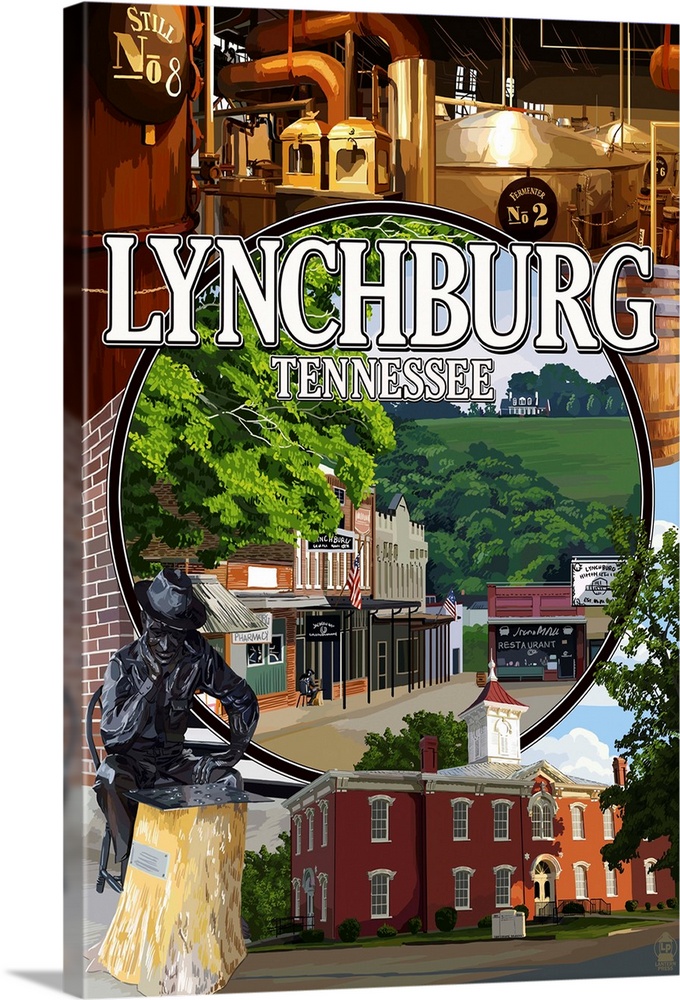 Lynchburg, Tennessee - Town Scenes: Retro Travel Poster