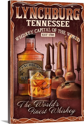 Lynchburg, Tennessee - Whiskey Vintage Sign: Retro Travel Poster