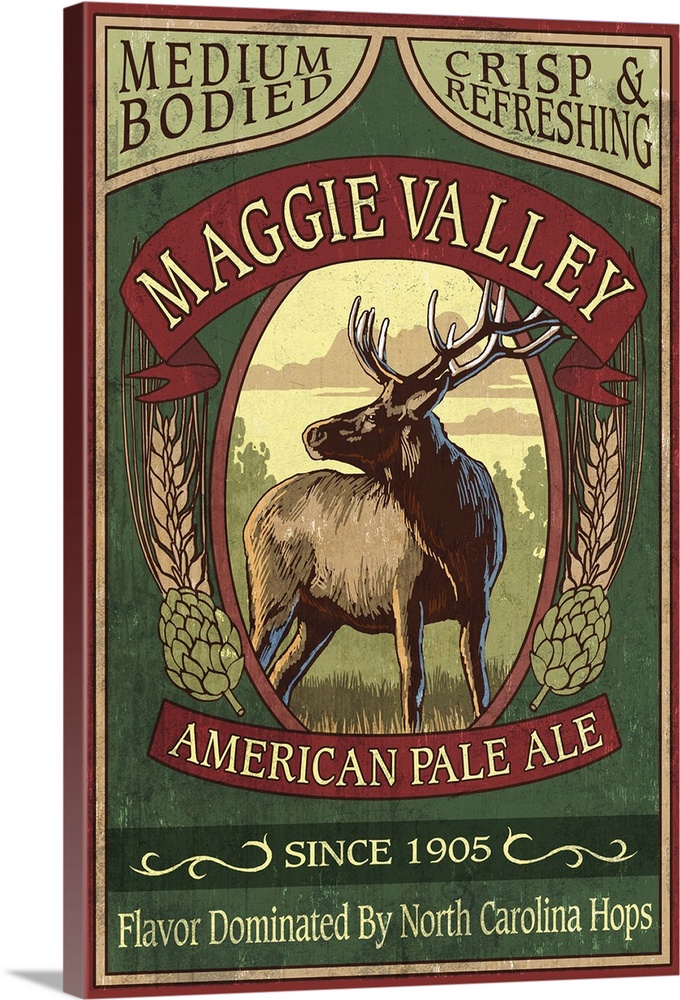 Maggie Valley, North Carolina - Elk Pale Ale Vintage Sign: Retro Travel Poster