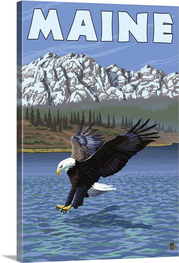 Maine - Eagle Fishing: Retro Travel Poster