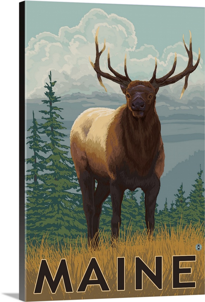 Maine - Elk Scene: Retro Travel Poster