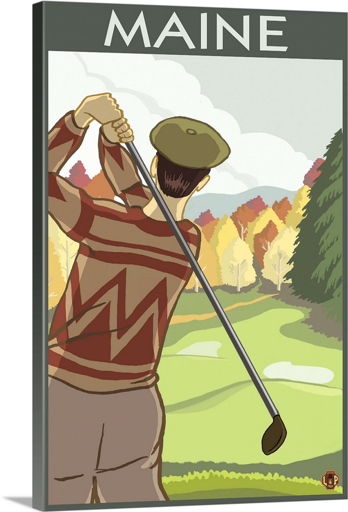 Maine - Golfing Scene: Retro Travel Poster