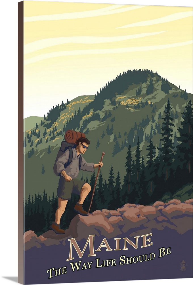 Maine - Hiking Scene - The Way Life Should Be: Retro Travel Poster