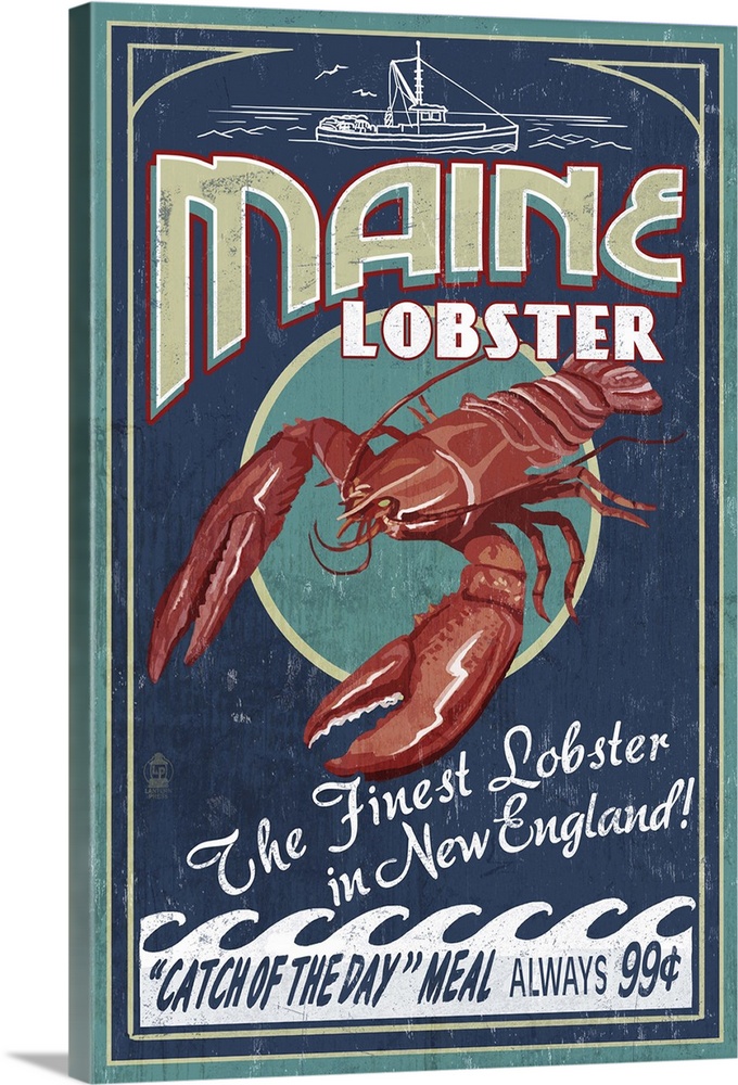 Maine Lobster Vintage Sign: Retro Travel Poster