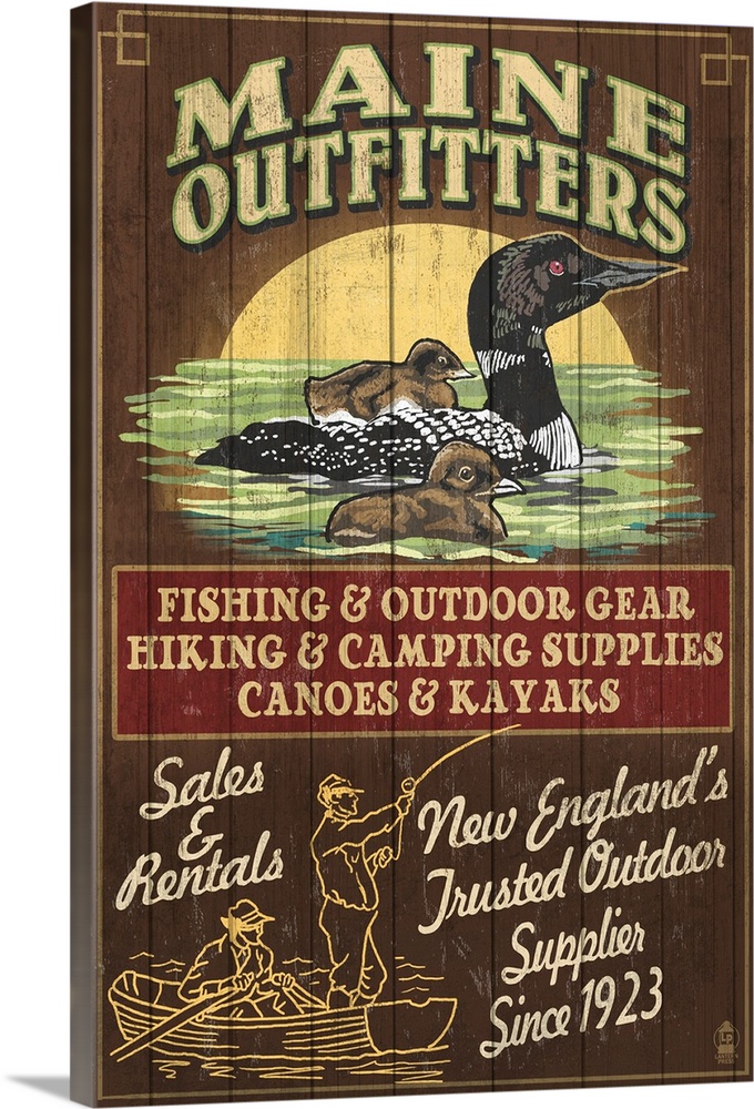 Maine - Loon Outfitters Vintage Sign: Retro Travel Poster
