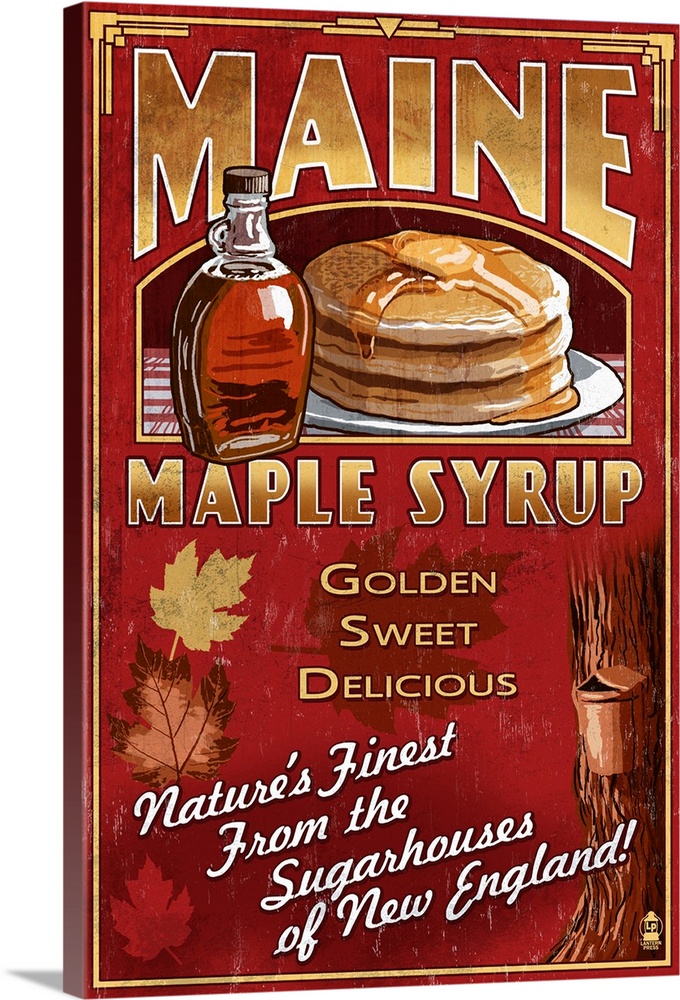 Maine - Maple Syrup Vintage Sign: Retro Travel Poster