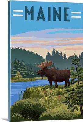 Maine - Moose - Summer Scene