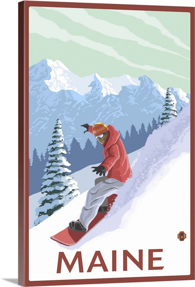 Maine - Snowboarder Scene: Retro Travel Poster