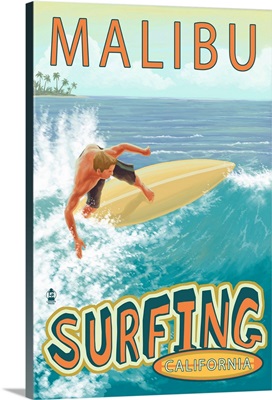 Malibu, California - Surfer Tropical: Retro Travel Poster
