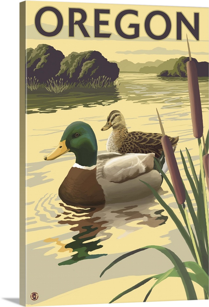Mallard Ducks - Oregon: Retro Travel Poster