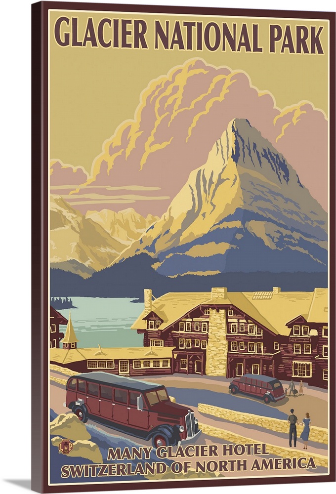 Many Glacier Hotel - Glacier, MT: Retro Travel Poster