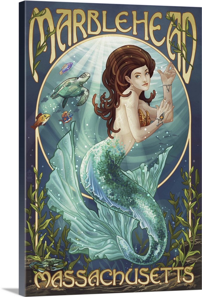 Marblehead, Massachusetts -  Mermaid : Retro Travel Poster