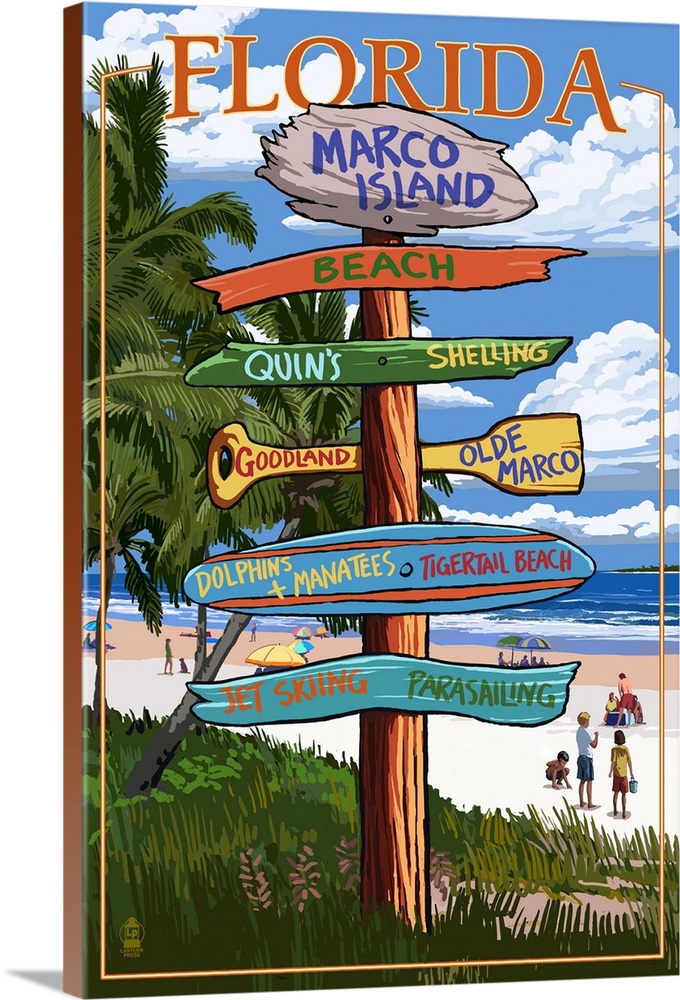 Marco Island, Florida - Destination Sign 2: Retro Travel Poster