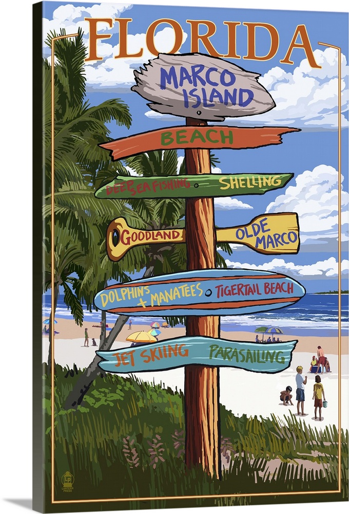 Marco Island, Florida - Destinations Signpost: Retro Travel Poster