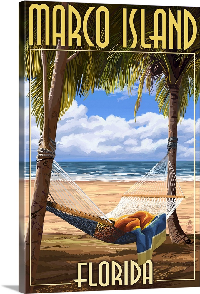 Marco Island, Florida - Hammock Scene: Retro Travel Poster