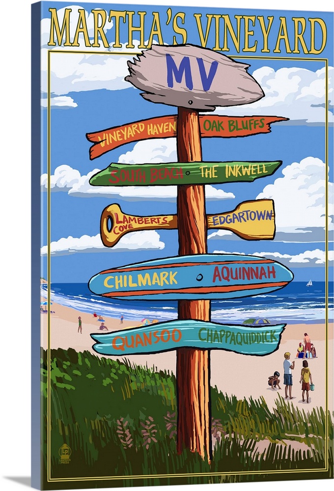 Martha's Vineyard, Massachusetts - Destination Sign: Retro Travel Poster