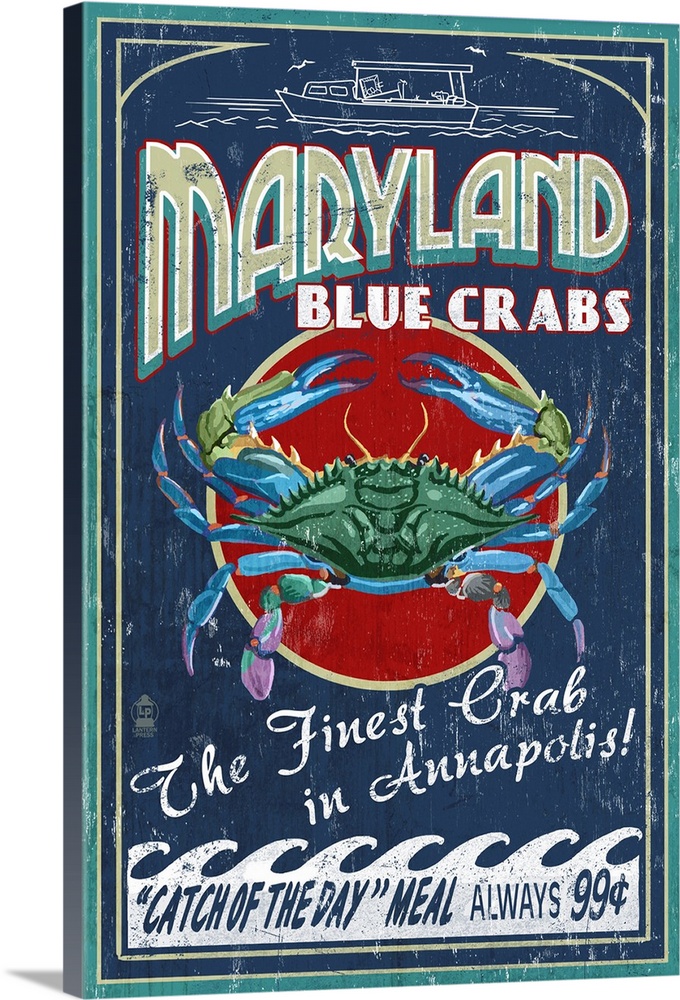 Maryland Blue Crabs Vintage Sign - Annapolis: Retro Food Poster
