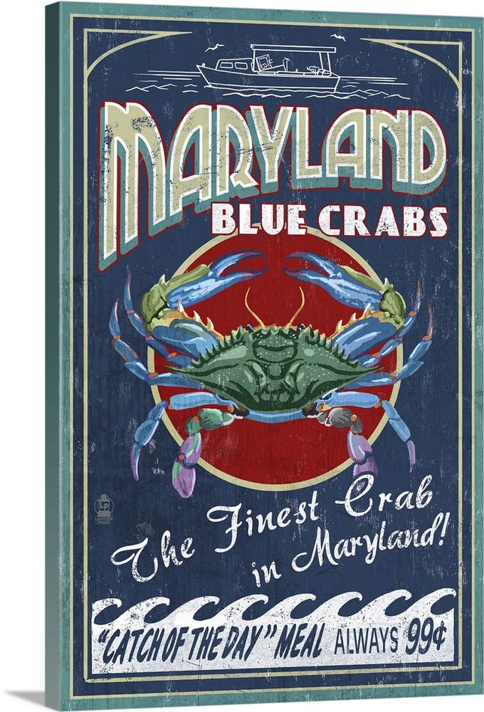 Maryland Blue Crabs Vintage Sign: Retro Travel Poster