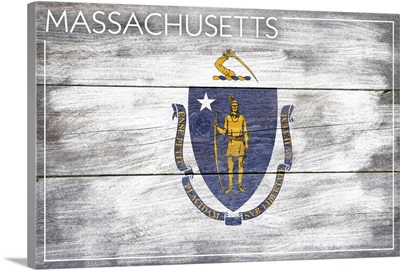 Massachusetts State Flag on Wood