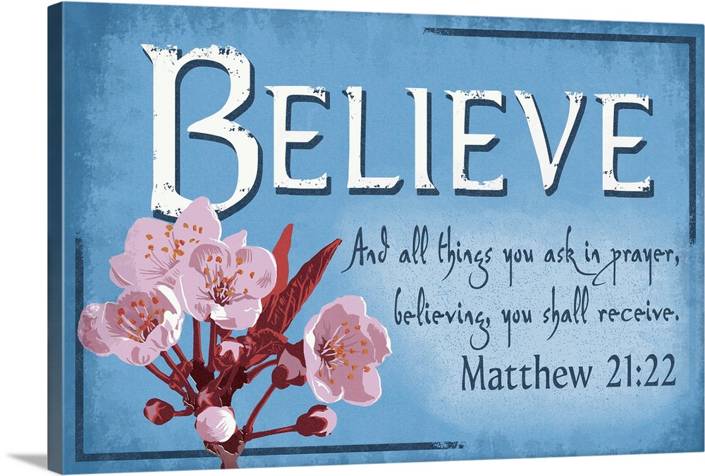 Matthew 21:22  - Inspirational - Lantern Press Artwork: Retro Travel Poster