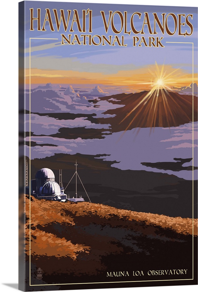 Mauna Loa Observatory at Sunrise, Hawaii Volcanoes National Park: Retro Travel Poster
