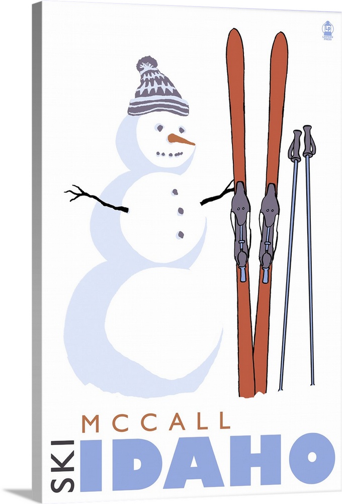 McCall, Idaho - Snowman with Skis: Retro Travel Poster