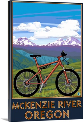 McKenzie River, Bicycle Scene: Retro Travel Poster