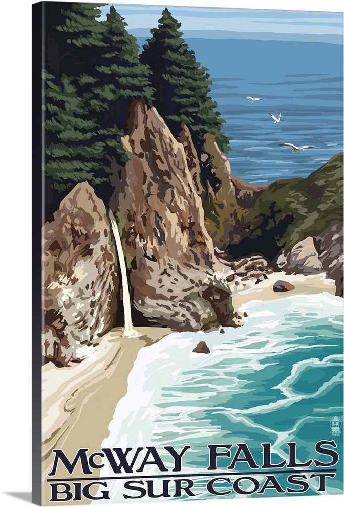 McWay Falls - Big Sur Coast, California: Retro Travel Poster